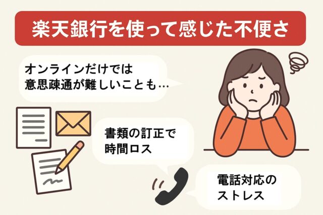 楽天銀行を使って感じた3つの不便さをイラストで表現 