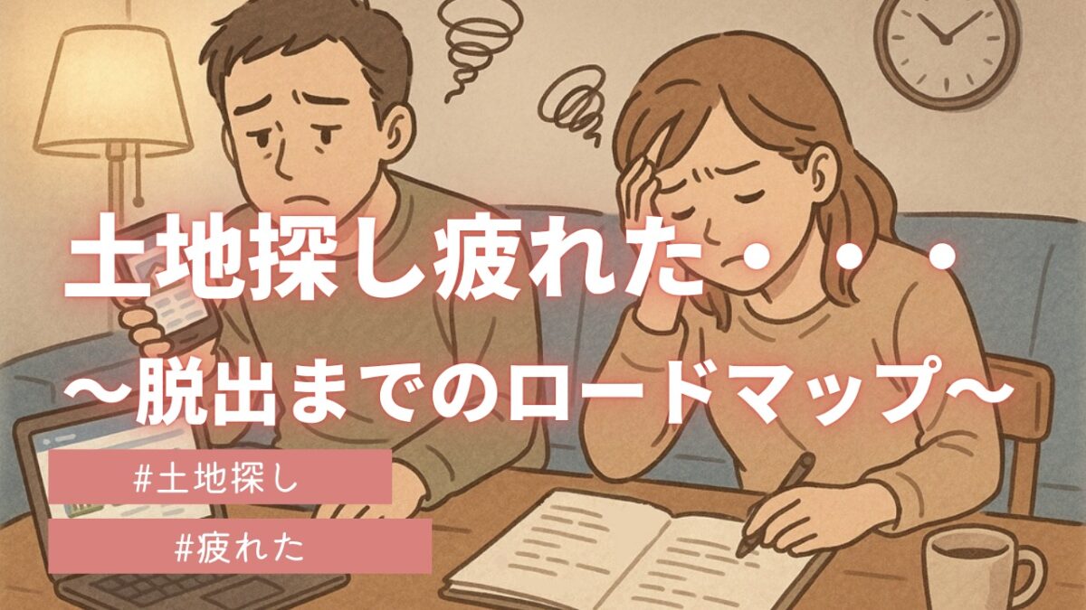 土地探しに疲れた夫婦がpc・ノートに向かっている